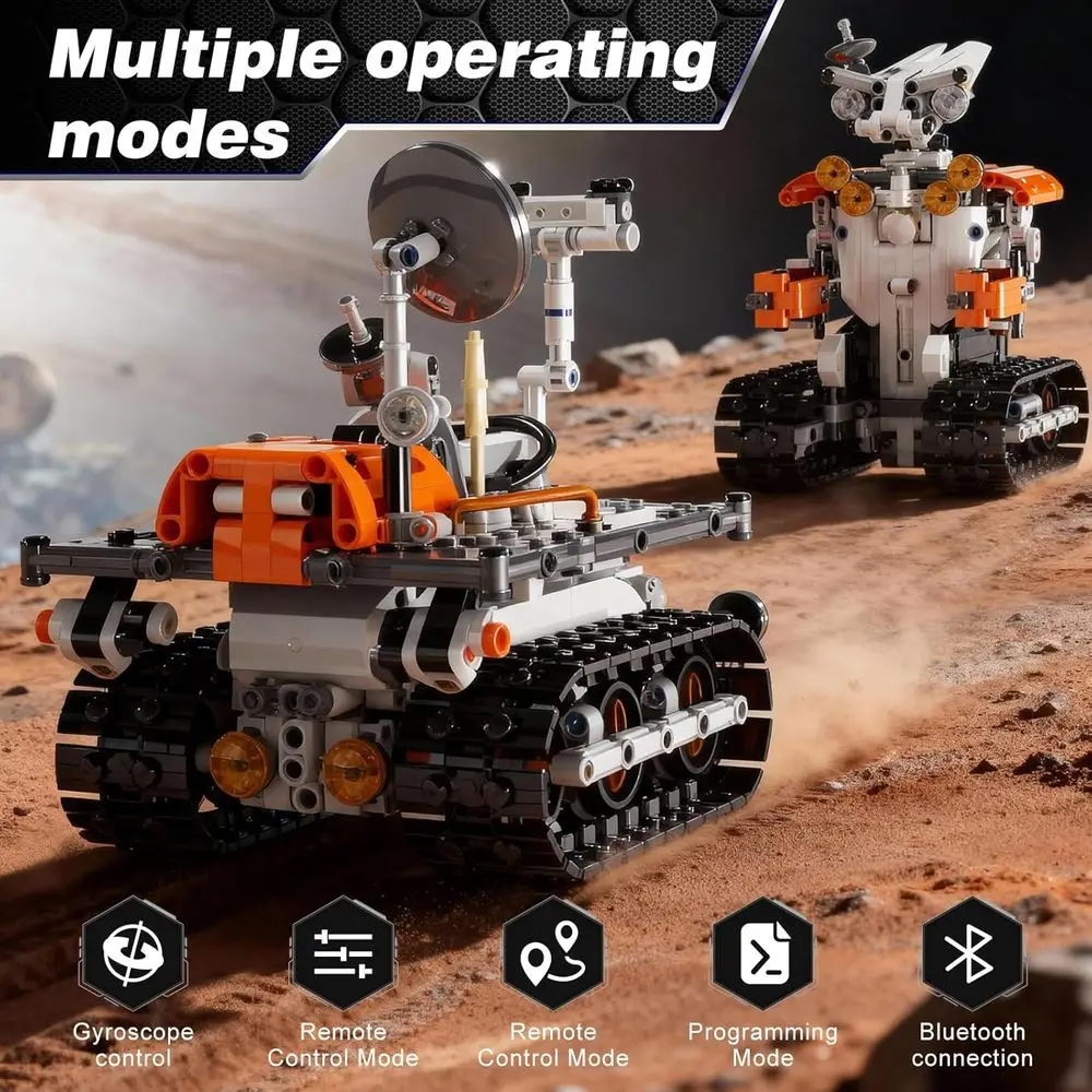 Zestaw robota STEM: Klocki konstrukcyjne sterowane pilotem i aplikacją dla dzieci od 8 lat - Zabawka RC Mars Rover na prezent
