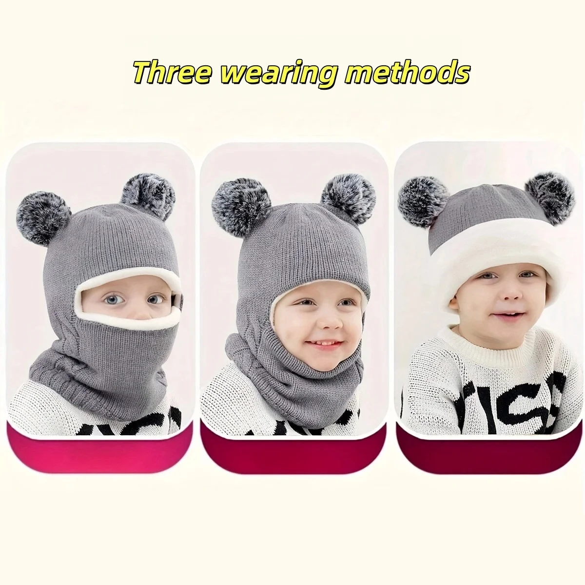 

Зимняя теплая ветрозащитная шапка для мальчиков и девочек 0-5 лет, шапка с ушками медведя на флисовой подкладке и помпоном, теплая комбинированная интегрированная теплая шапка для младенцев