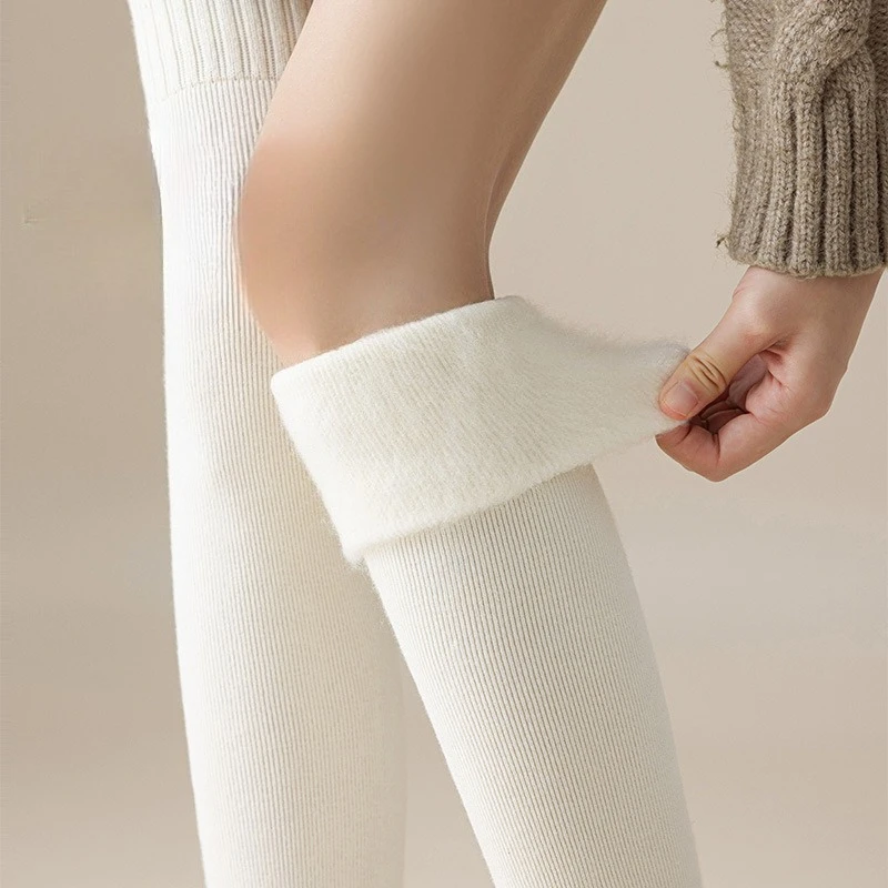 الشتاء الدافئة الكشمير الجوارب فوق الركبة المرأة أفخم المنزل النوم الطابق الجوارب الطويلة Jk بلون لينة الفخذ العليا متعة الجوارب #4
