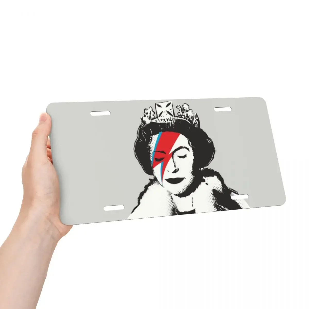 Custom Banksy UK England Queen Rockband Face Makeup License Plate Decorative Car Front License Plate Cover Aluminum Vanity Tag