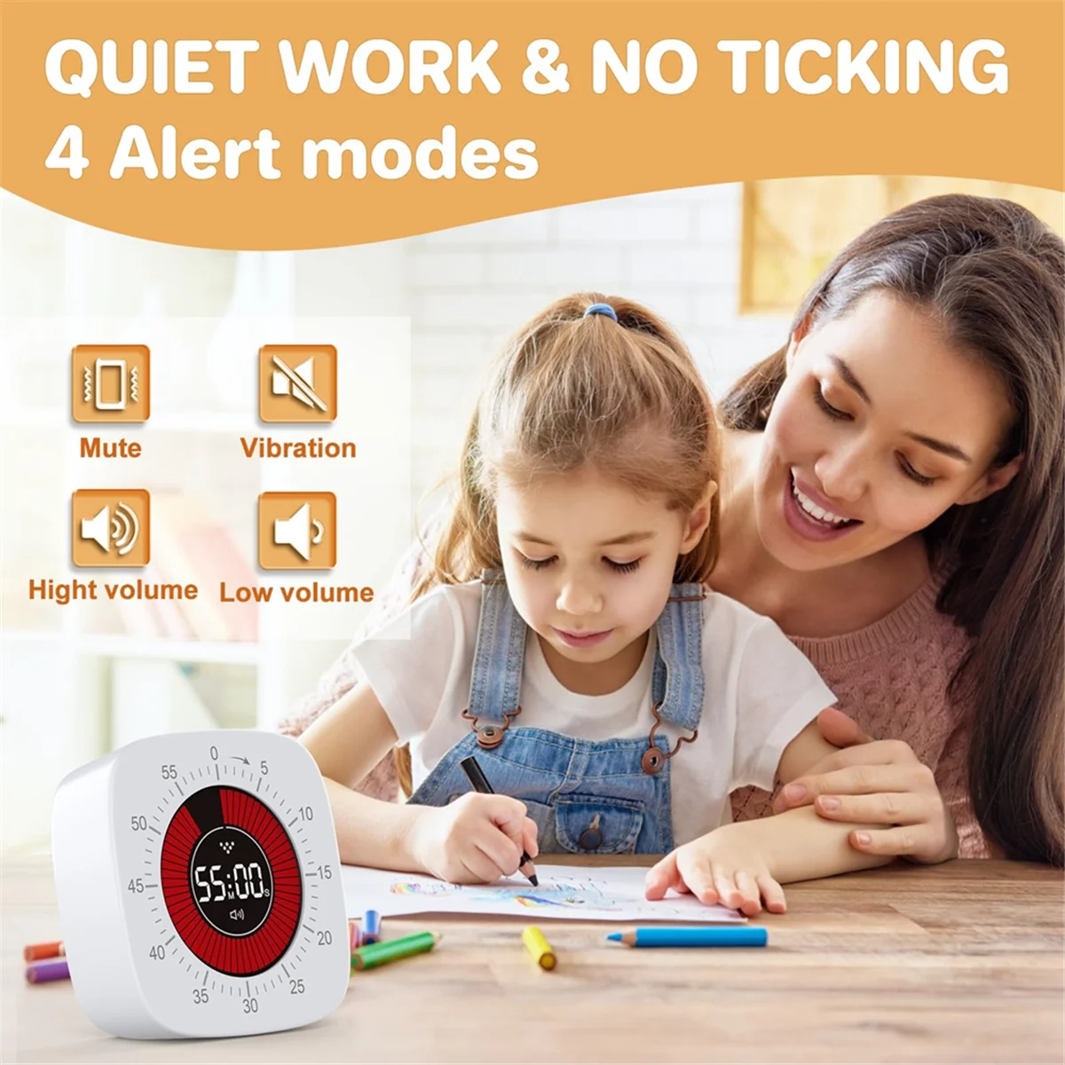 Visual Timer for Kids,Digital Timer with 60-Minute Countdown, Silent Timer for Desk Timer Clock for Studying, Teaching B