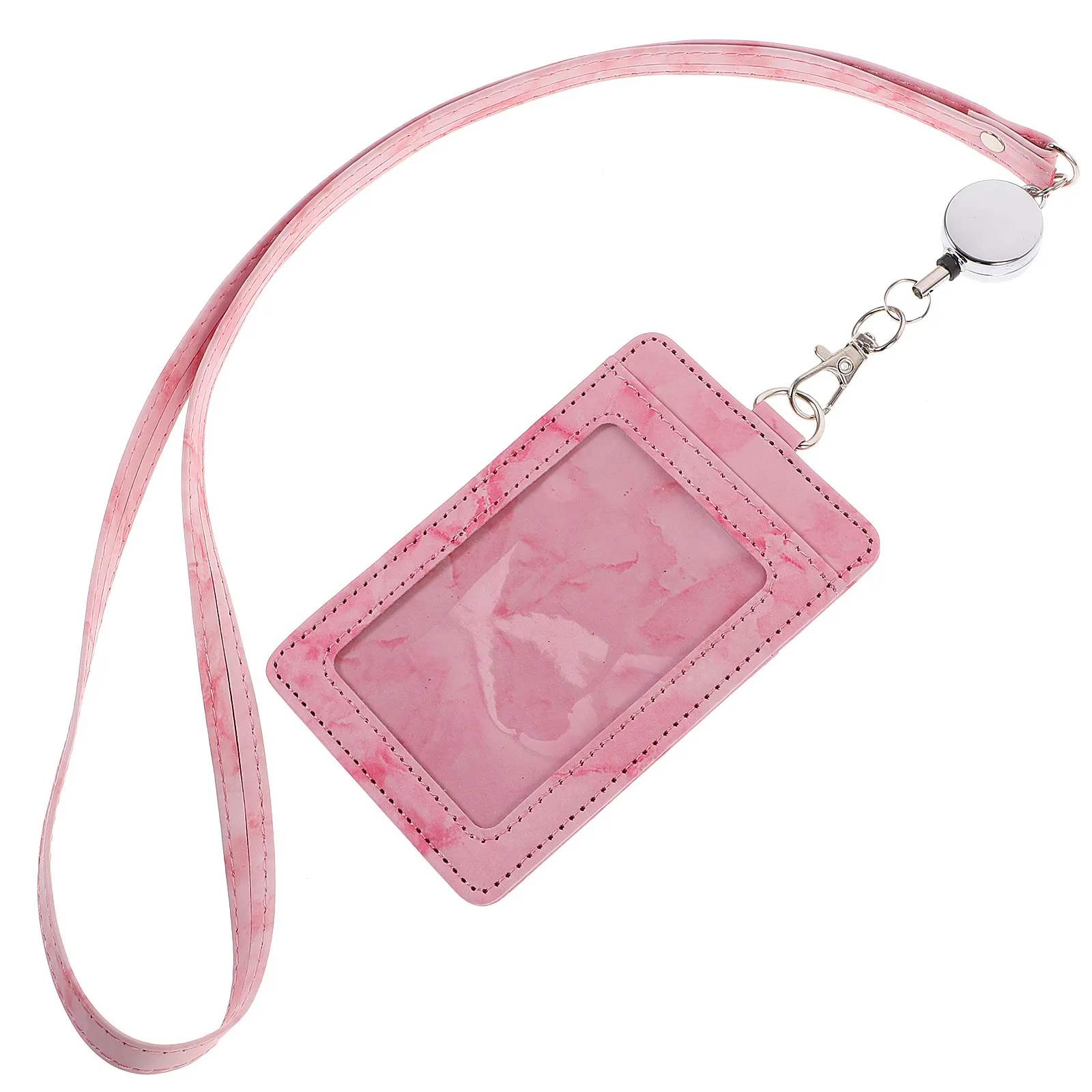Marble Pattern Card Case Safe Non Fall ID Holder Badge Lanyard Student School Work Anti Scratch Cards Keeper
