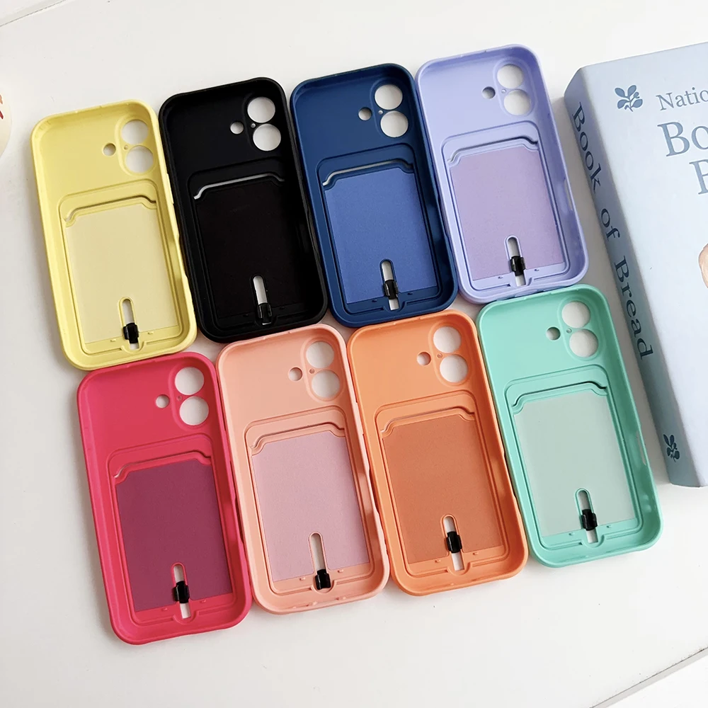 Weiche Silikon-Kartenhalter-Brieftaschen-Handyhülle für iPhone 17 16 16e 15 14 Plus 13 12 Mini 11 Pro Max Plus mit Kameraschutzabdeckung – Detail 2
