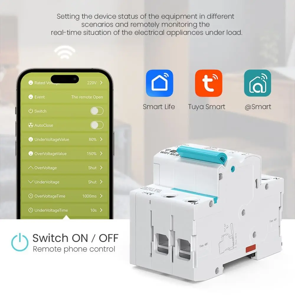 

4P Design WiFi Intelligent Circuit Breaker Under Voltage Protection Over Voltage Protection Smart Switch