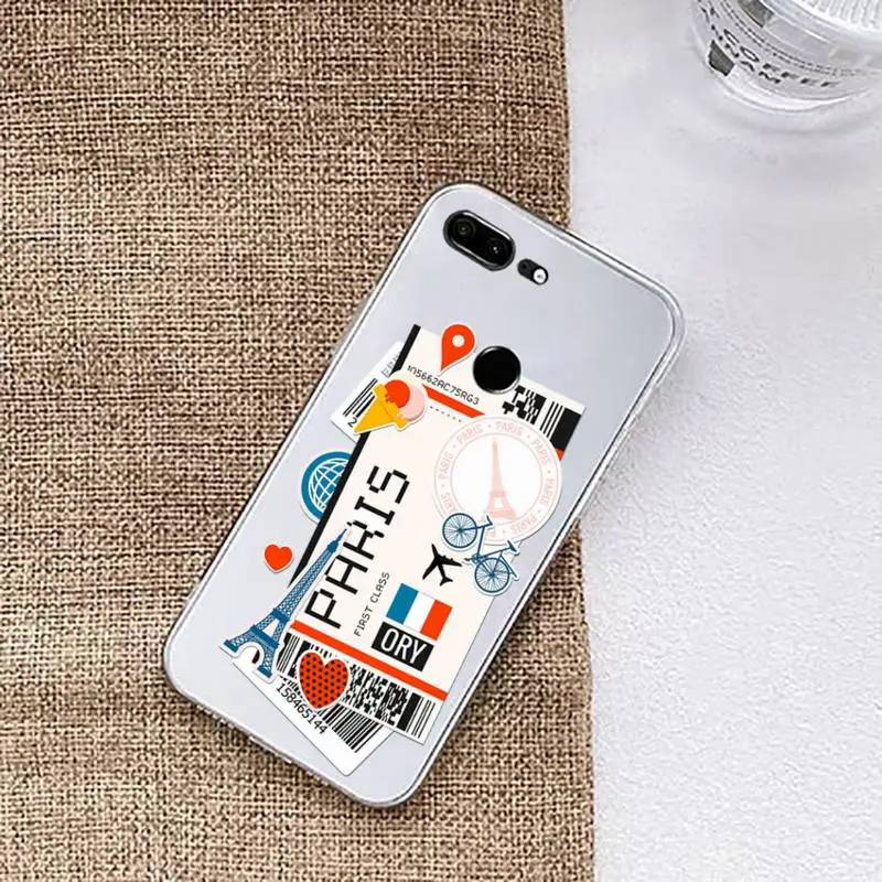 Air ticket city USA London Paris Travel Phone Case for Huawei honor P mate Y 30 40 20 50 8 70 10 9 a i x c pro lite prime smart