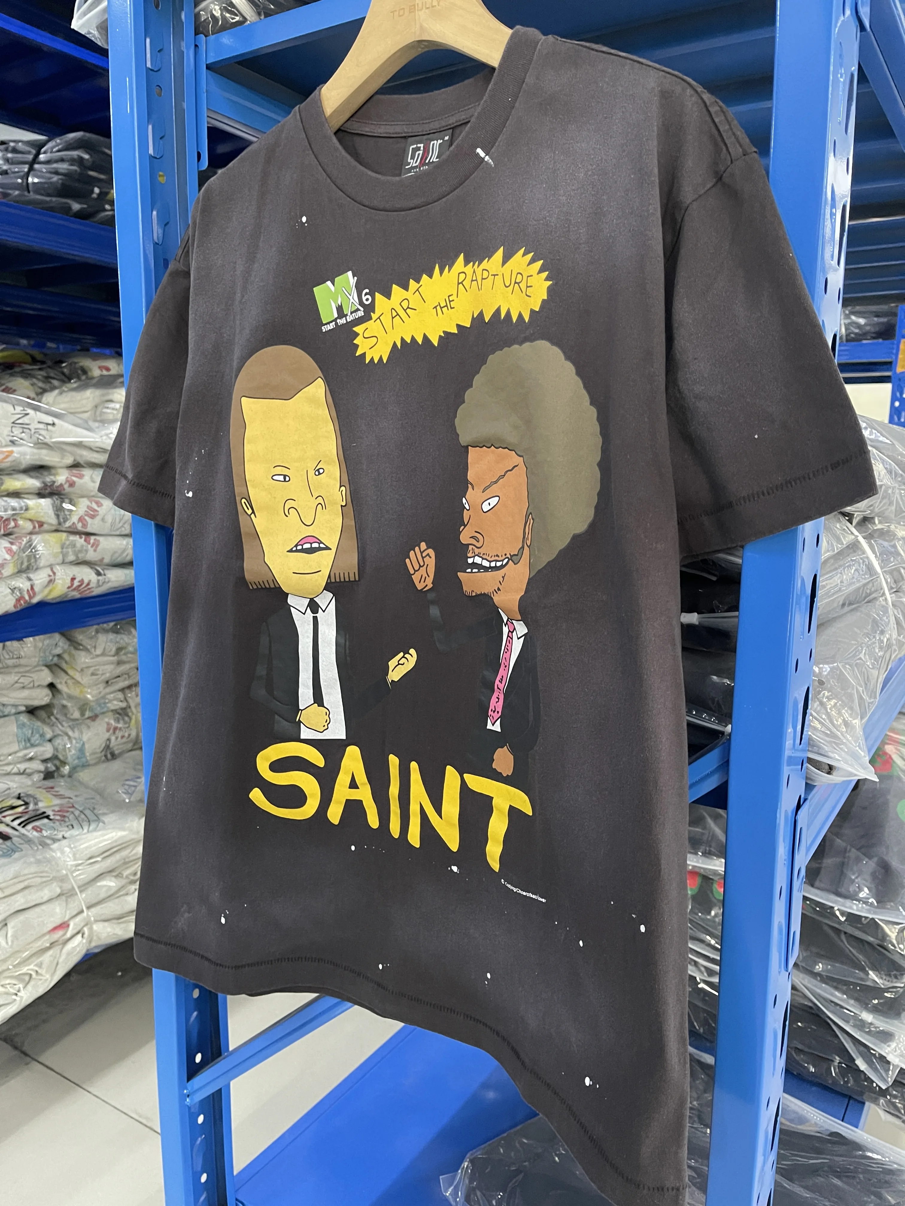 Vintage Saint High Quality High Street Pattern Letter Print Retro Washed Loose Oversized Short Sleeved Casual Cotton T-shirt
