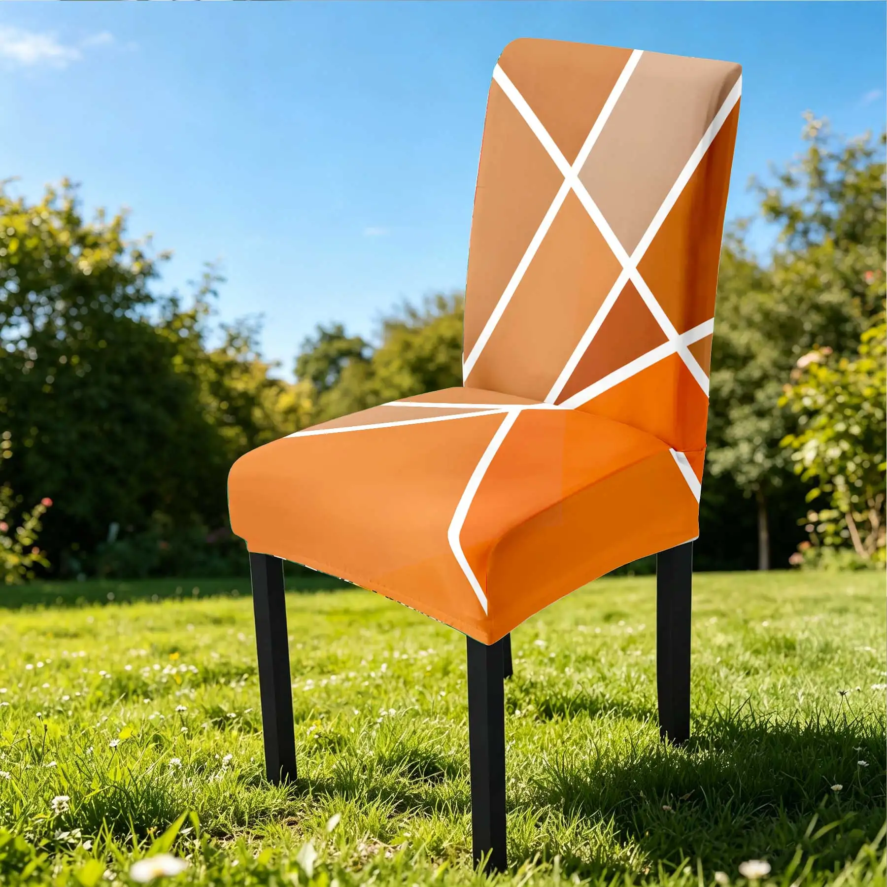 

2026 Summer Outdoor Elastic Chair Cover, Geometric Stripe Print Stretchable Slipcover, Washable Anti - Slip Fu