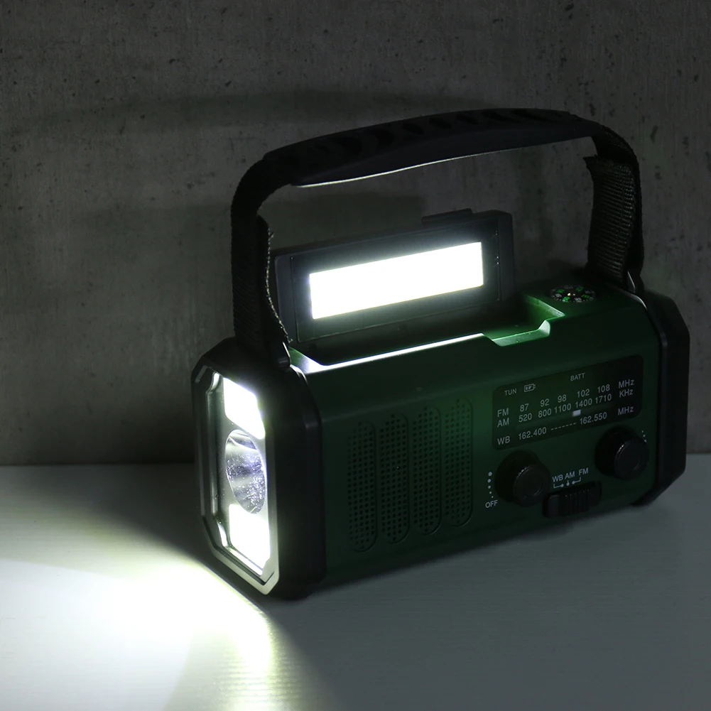 LED Portable Radio AM/FM/WB 10000mAh Hand Crank Radio Flashlight Reading Lamp Solar Emergency Radio Type-C Charging with Compass