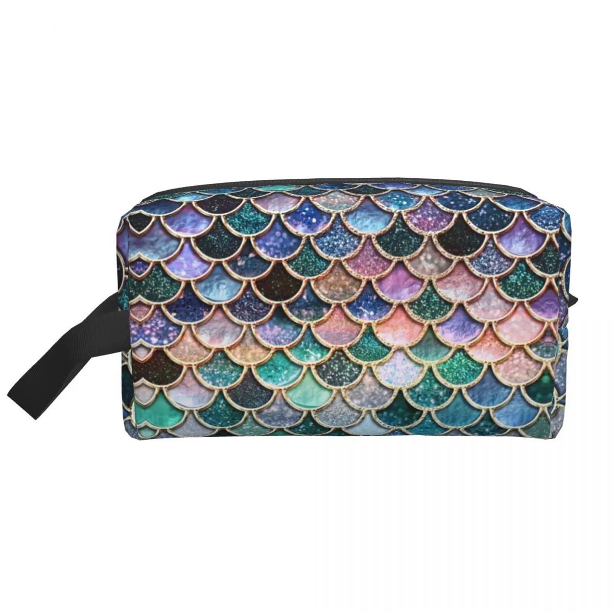 Mermaid Scales Toiletry Bag for Women Teal Silver and Pink Sparkle Makeup Cosmetic Organizer Lady Beauty Storage Dopp Kit Case