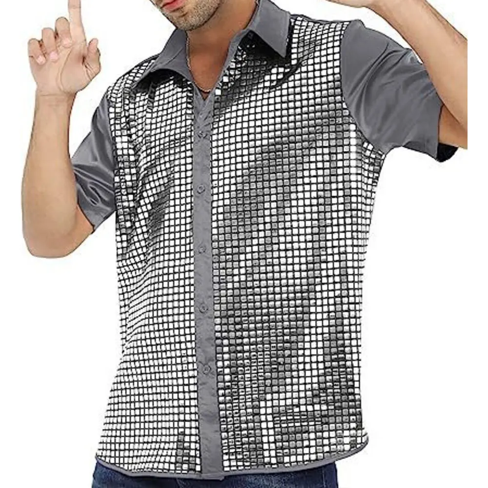 Men formal shirt casual style with sequin buckle polyester fabric moderate elasticity suitable for vacation and daily