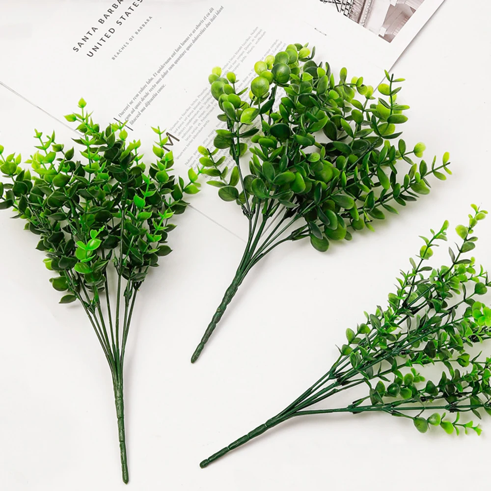 Three Types Artificial Plant 7 Forks Eucalyptus Leaf Flower Bouquet Interior Decoration Restaurant Flower Bed Decoration