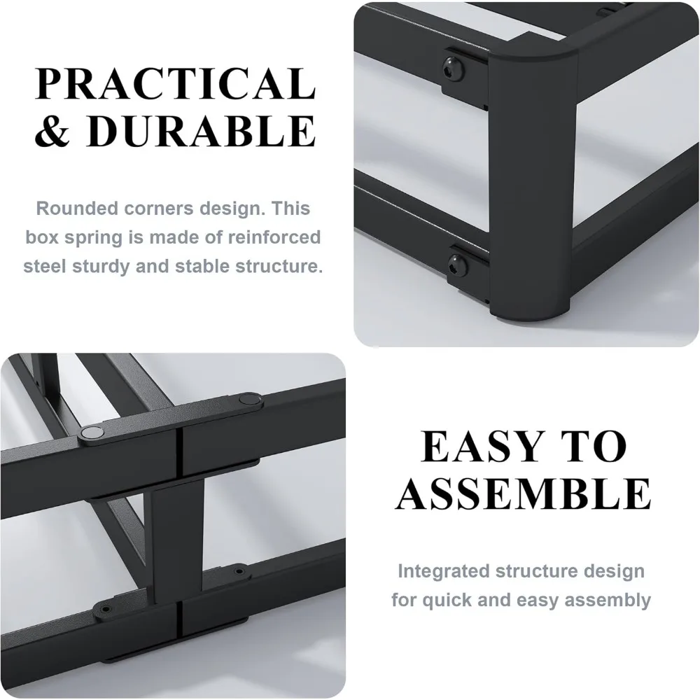 صندوق زنبركي مقاس 3 بوصات، صندوق زنبركي منخفض الحجم، قاعدة سرير معدنية، كريم أساس مرتبة شديدة التحمل، غير قابلة للانزلاق، سهلة التجميع