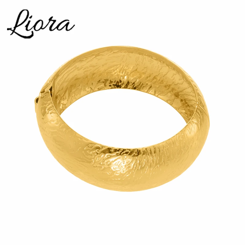 Liora كلاسيكي سطح واسع الفولاذ المقاوم للصدأ أساور مستديرة 18K مطلية بالذهب الهند مأدبة الزفاف سحر أساور الزفاف مجوهرات #1