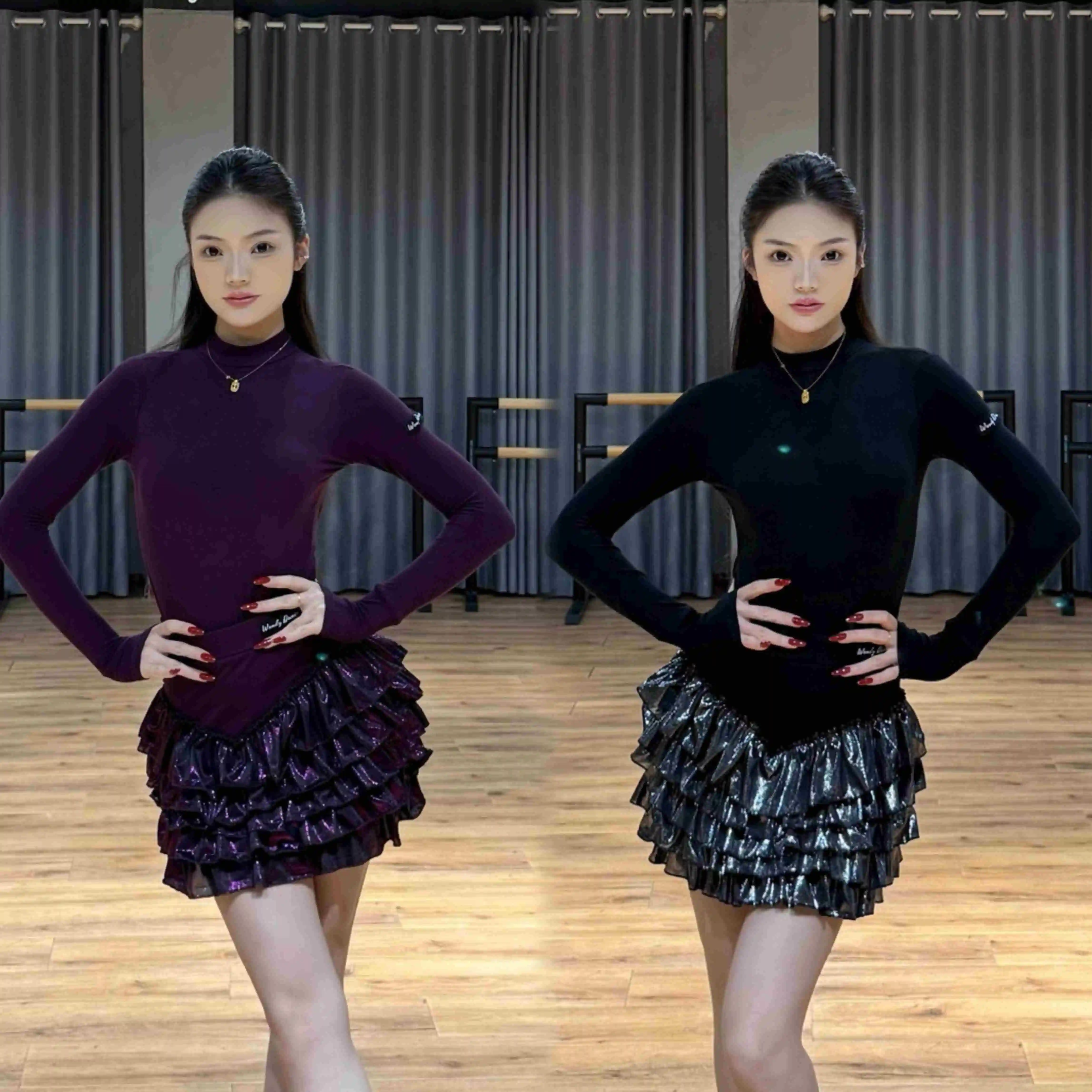 Herfst Winter Latin Dans Kleding Vrouwen Lange Mouwen Tops Taart Rok Volwassen Praktijk Kleding Rumba Cha Cha Voeren Jurk NV25486