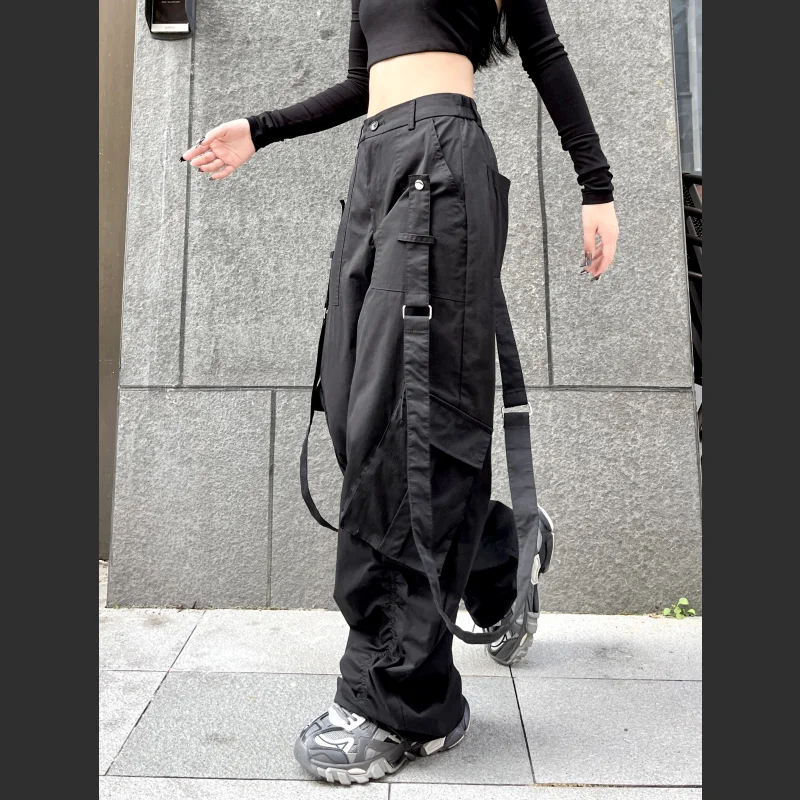 Womens White Cargo Loose Fit Cuffed Dance Pants Ribbon Details Designed for Couples Hip Hop Jazz and Streetwear Looks