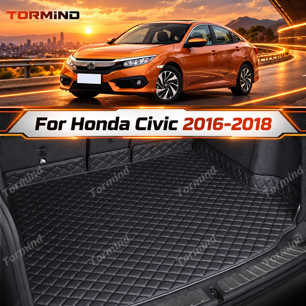 For Honda Civic 2016 2017 2018 3D Car Trunk Mat Tormind Cargo Mat Carpet Waterproof All Weather Protection Accessories