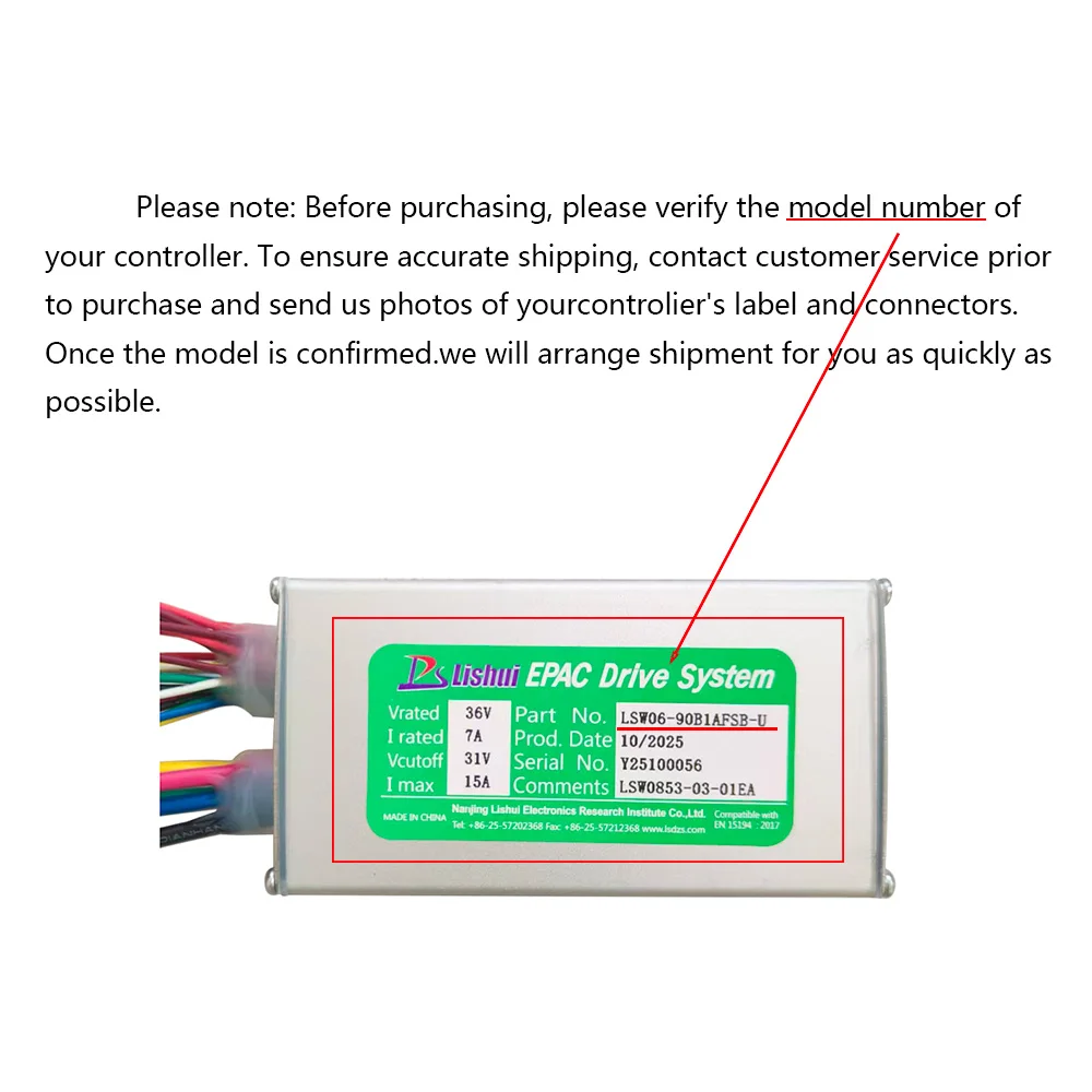 

Ebike Brushless Motor Controller LSW0853-03-01EA 36V 15A Suitable for Electric Bicycles Scooters Fat-Tire Bikes Speed Controller