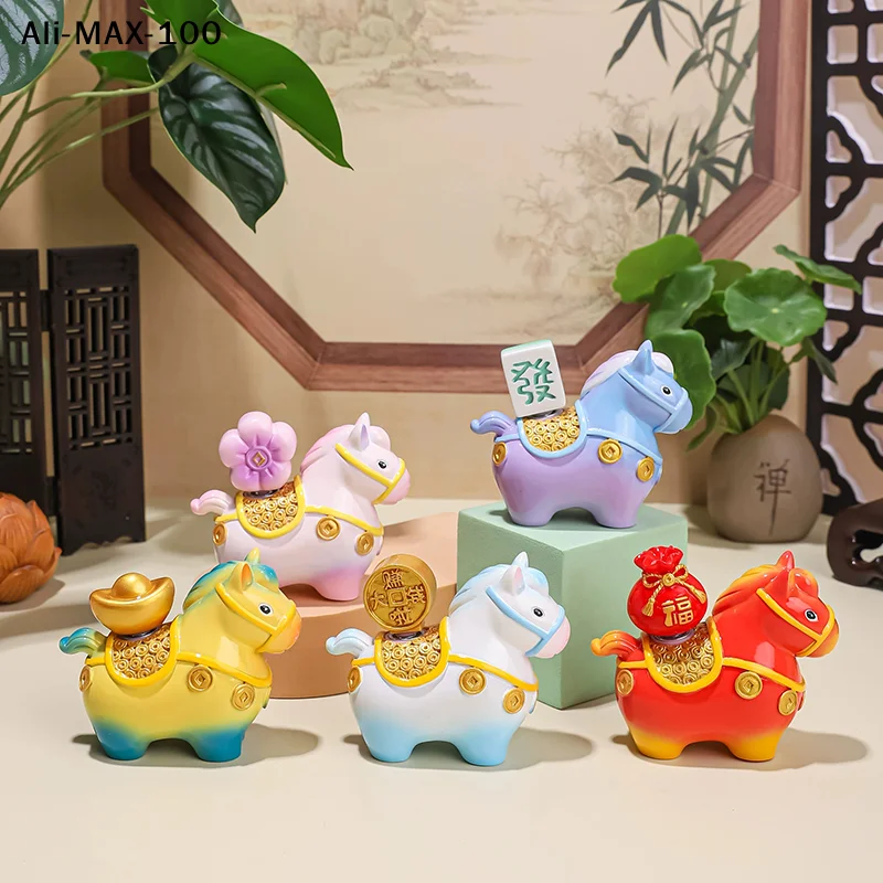

【Rw】Kawaii Zodiac Horse Ornaments Rotatable Year of The Horse Resin Cartoon Horse Statue Horse Mascot DIY Craft