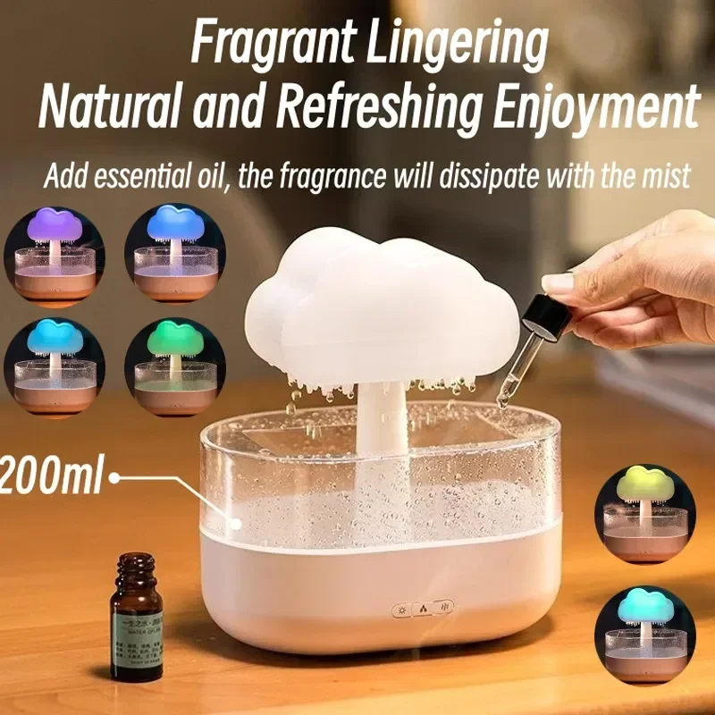 

200ml Rain Cloud Air Humidifier RGB Night Light Mushroom Rain Aroma Diffuser USB Air Diffuser Mist Maker Oil Fragrance Machine