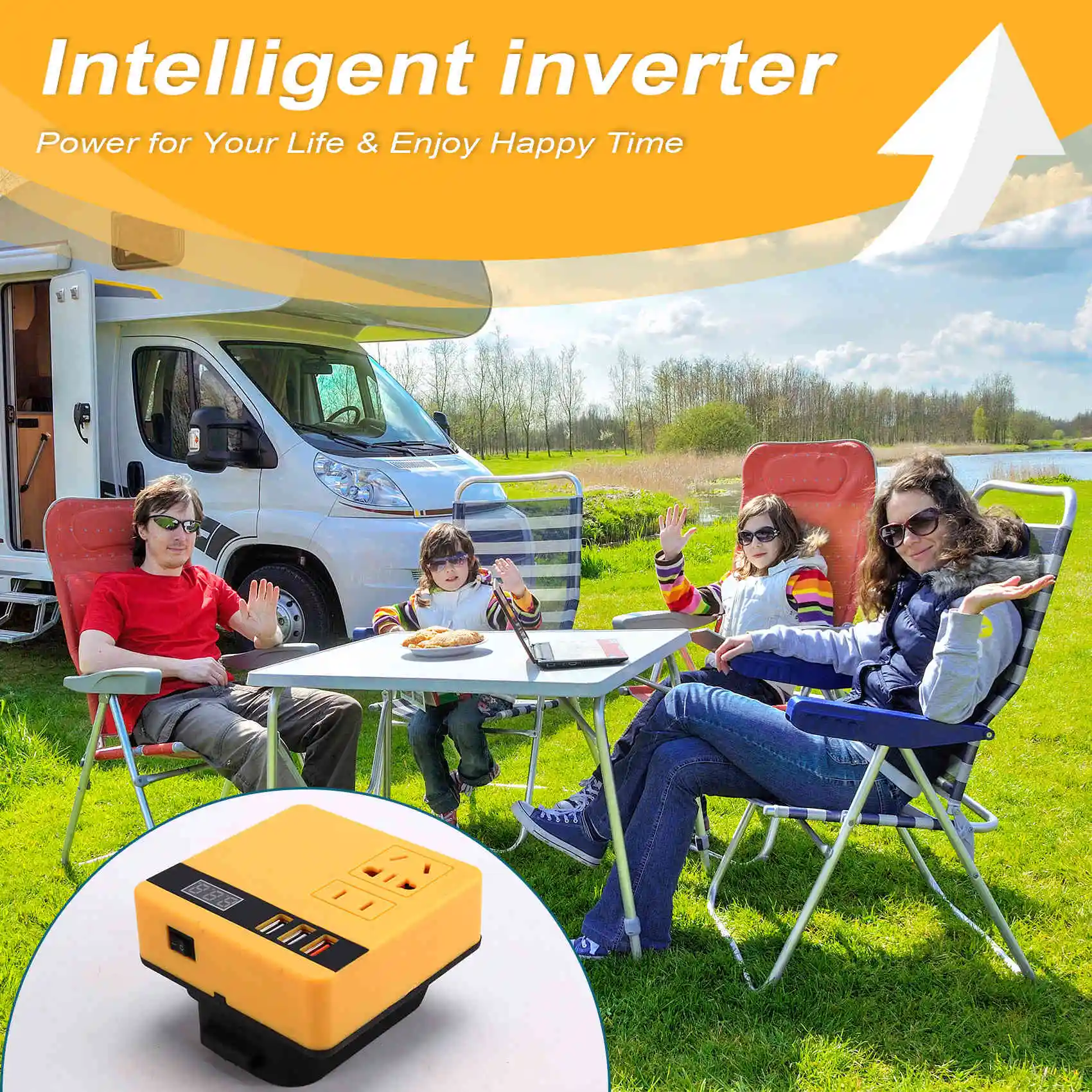 

Power Inverter DC Inverter Adapter Power Supply Inverter For Outdoor Work-Hot