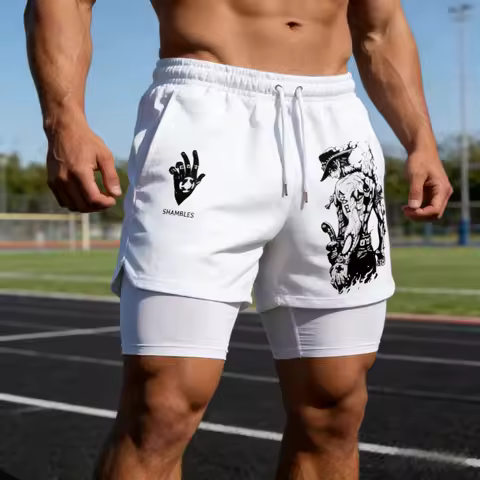 2026 Summer Japanese Anime ONE PIECE Men's 2 in 1 Shorts Graphics Man Gym Double Deck Shorts Harajuku Athletic Y2k Breathable
