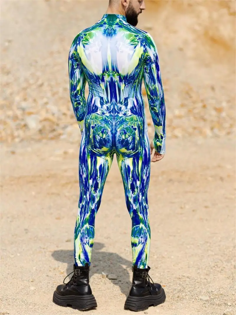Herren Sexy Bunter Print Bodysuit Punk Morphsuit Halloween Roboter Zentai Anzug Feiertagsparty Jumpsuit Rave Cosplay Kostüm – Detail 36