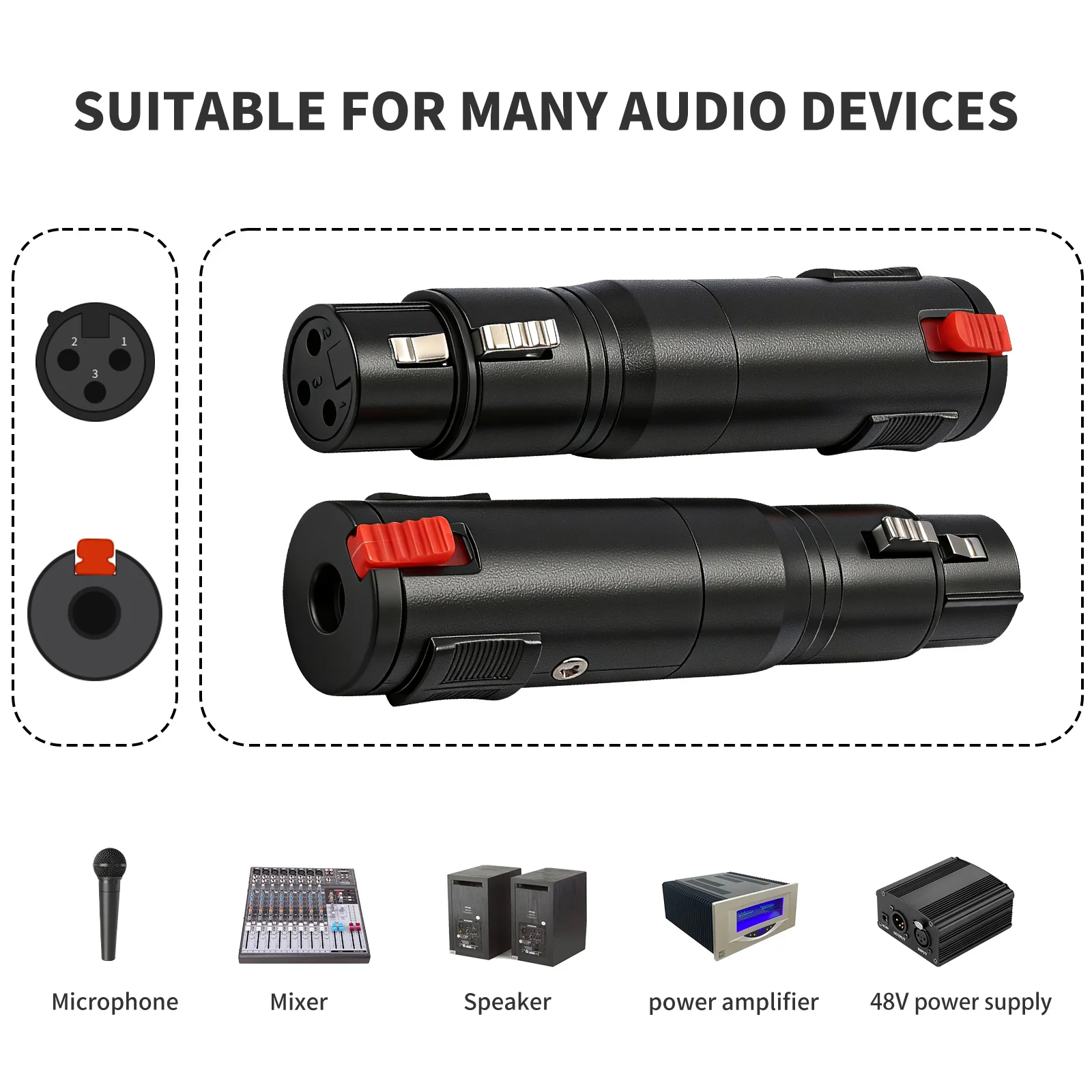 1/4 TRS Female To 3Pin XLR Female Microphone Cable Connectors Audio Converter Audio Adapters for Mixer Microphone Amplifier