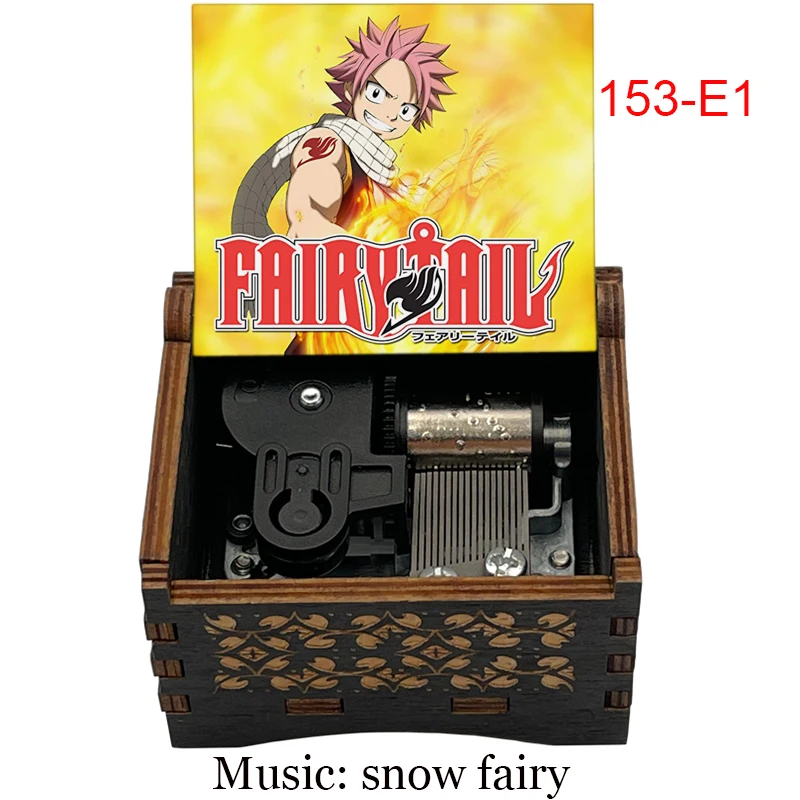Anime Fairy Tail Wooden Music Box 18 Note Snow Fairy Song Cute Friends Family Birthday Christmas Gift Antique Casket Decoration