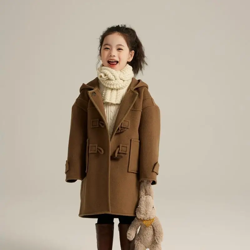 Girls Woolen Coat Overcoat Jacket Windbreak 2024 Lovable Warm Plus Thicken Autumn Winter Cotton School Children\'s Clothing