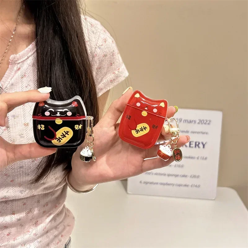 

Lucky Cat Case for AirPods 4 Airpod 1 2 3 Pro Pro2 Bluetooth Earbuds Charging Box Protective Earphone Case Cover