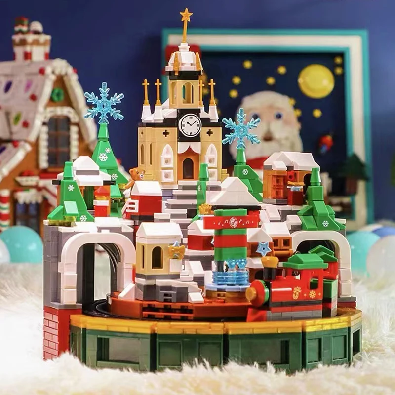 

Ideas Santa Claus Music Box Building Block Christmas Music Castle Bricks Model Creative Expert Toys Kits For Children Xmas Gift