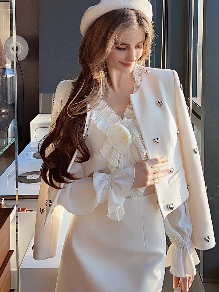 Dabuwawa Spring Autumn Female Trend Effortless Chic Rivet Heart Decorated Long Sleeve Short Coat Jacket 2023 DM1AOT002