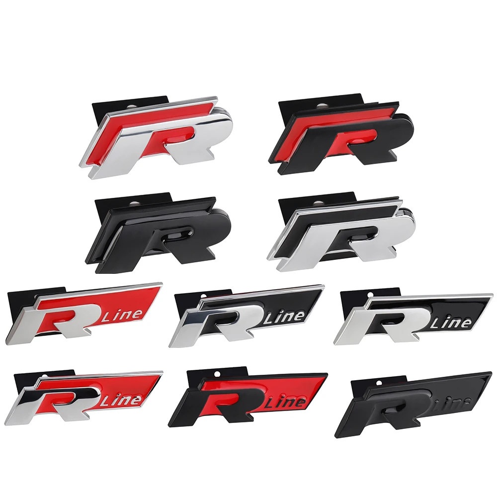 3D R RLINE Emblem Car Front Grille Badge Metal Sticker Decoration For Volkswagen VW Golf Passat Polo Blue Motion T-ROC Scirocco