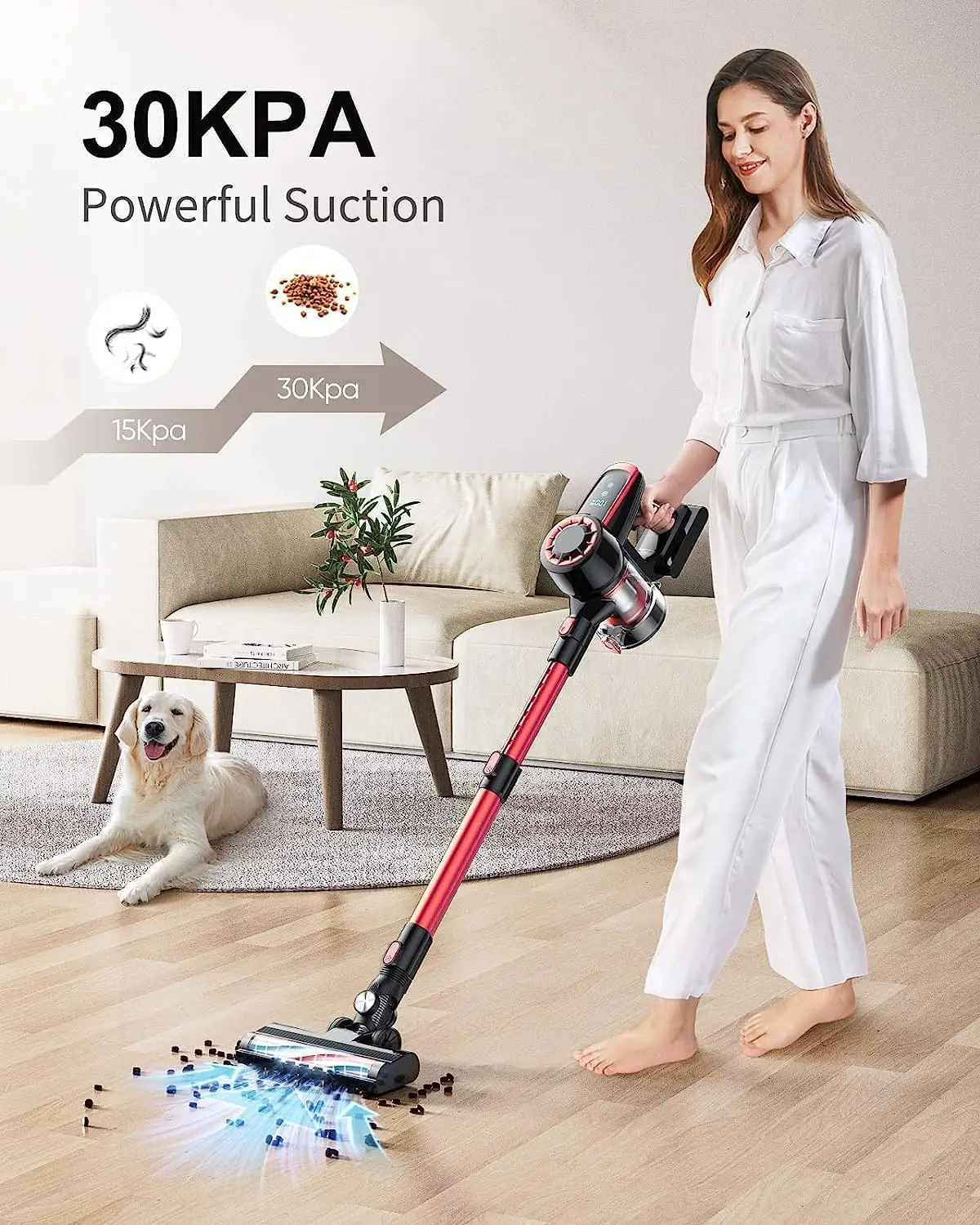 Wireless Vacuum Cleaner Handheld 400W/33KPA Cordless Vacuum with LED Display 55Mins Runtime Lightweight Cleaner Stick for home