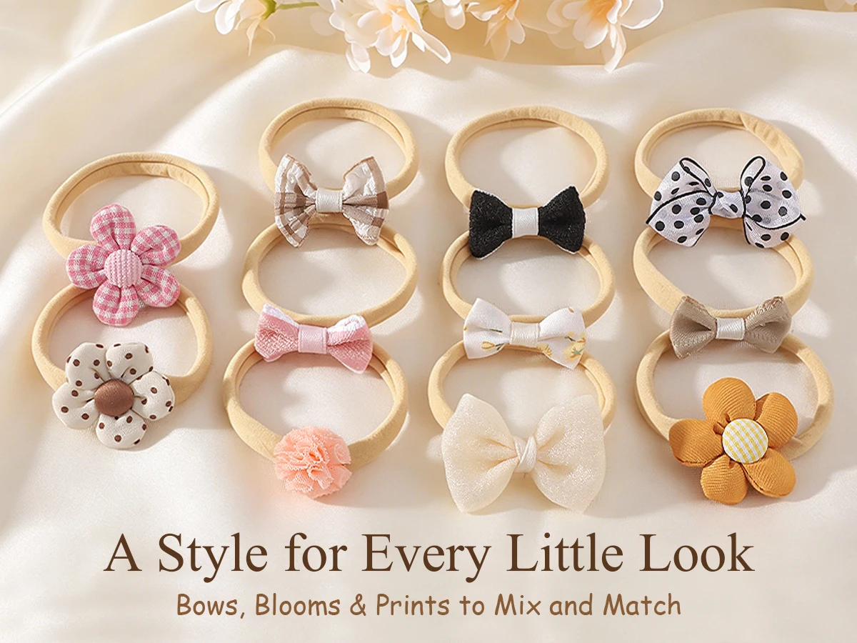 BABY BOWS 10 Teile/satz Spitze Blume Bögen Stirnband Baby Mädchen Leder Bowknot Nylon Elastische Haarband Neugeborenen Samt Haar Zubehör – Detail 1