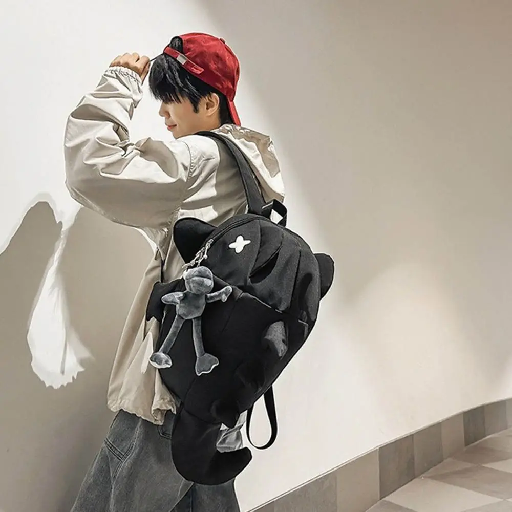 Tas Ransel Hiu Trendy Anti Air Portabel Multi-saku Kasual untuk Laptop, Tas Sekolah Kuliah dari Bahan Nylon untuk Siswa Putra Putri