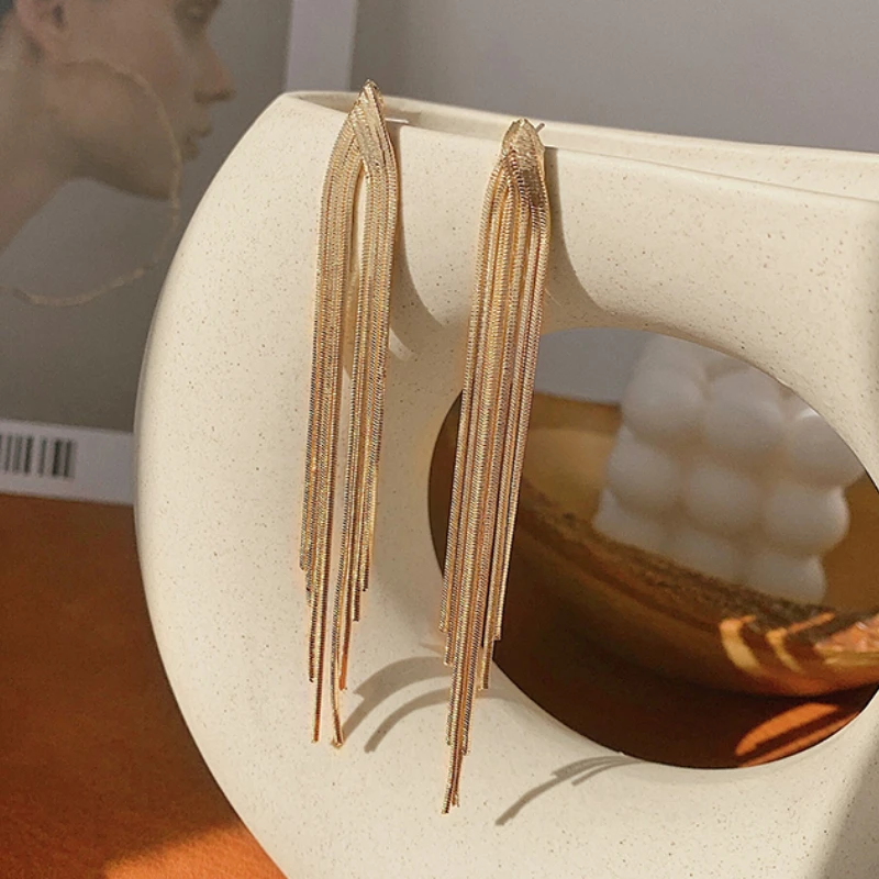 Chain Tassel Long Earrings for Women Light Luxury Premium Dangle Earrings Exaggerated Fashion Design Statement  Jewelry