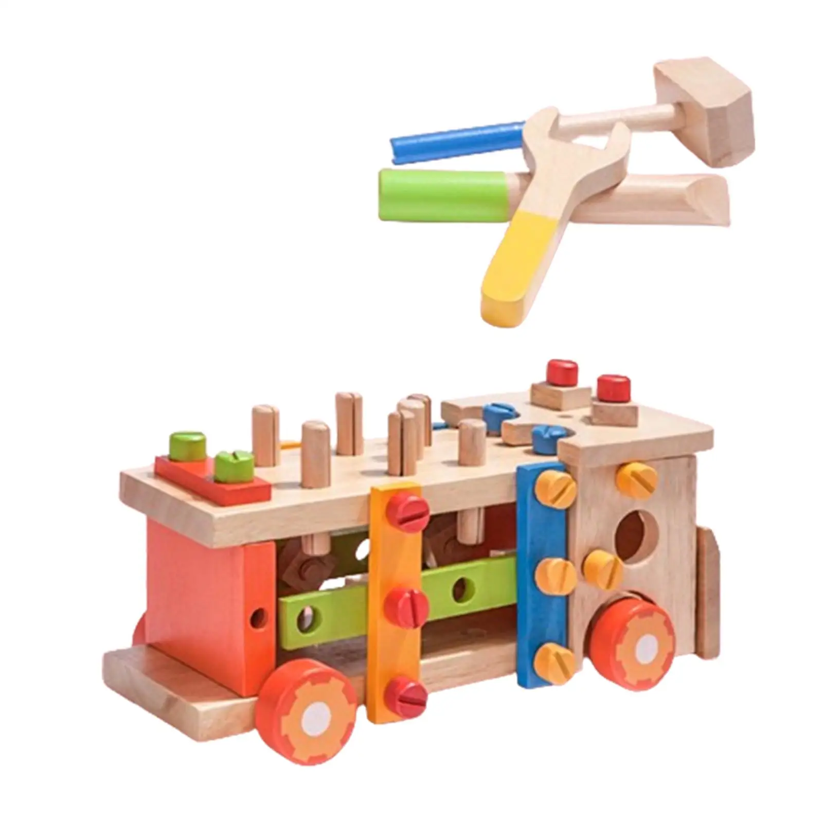 Wooden Kids Tool Set with Tool Car Gifts Fine Motor Skills Tool Set Large Tool Box for Kids for Boy Girls 1 2 3 4 5 6 Year Old