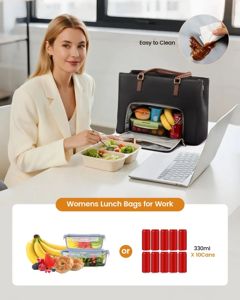 Insulated lunch compartment, PU leather, 15.6/17 inch, suitable for work office, business laptop handbag