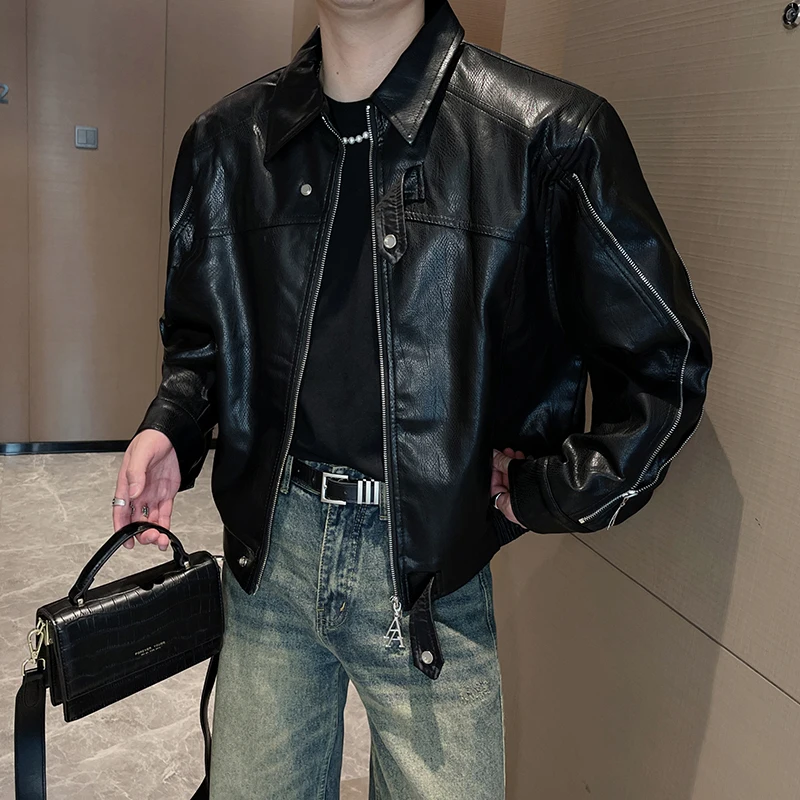 

Autumn Winter Leather Jackets Men Fashion Loose Motorcycle Bike Jacket Oversized PU Casual Biker Coat Streetwear Men Clothing