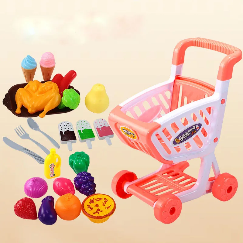 Simulation de jeu de cuisine pour enfants, mini batterie de cuisine, maison de courses, accessoires de cuisine, chariot de courses, jouets de fruits pour filles et garçons