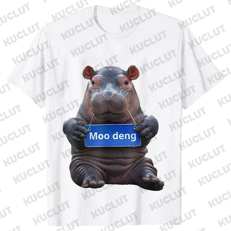 Moo Deng cerdo hinchable en Tailandia bebé hipopótamo Khao Kheow camiseta abierta del zoológico divertido Moo Deng camiseta de algodón de manga corta para hombres