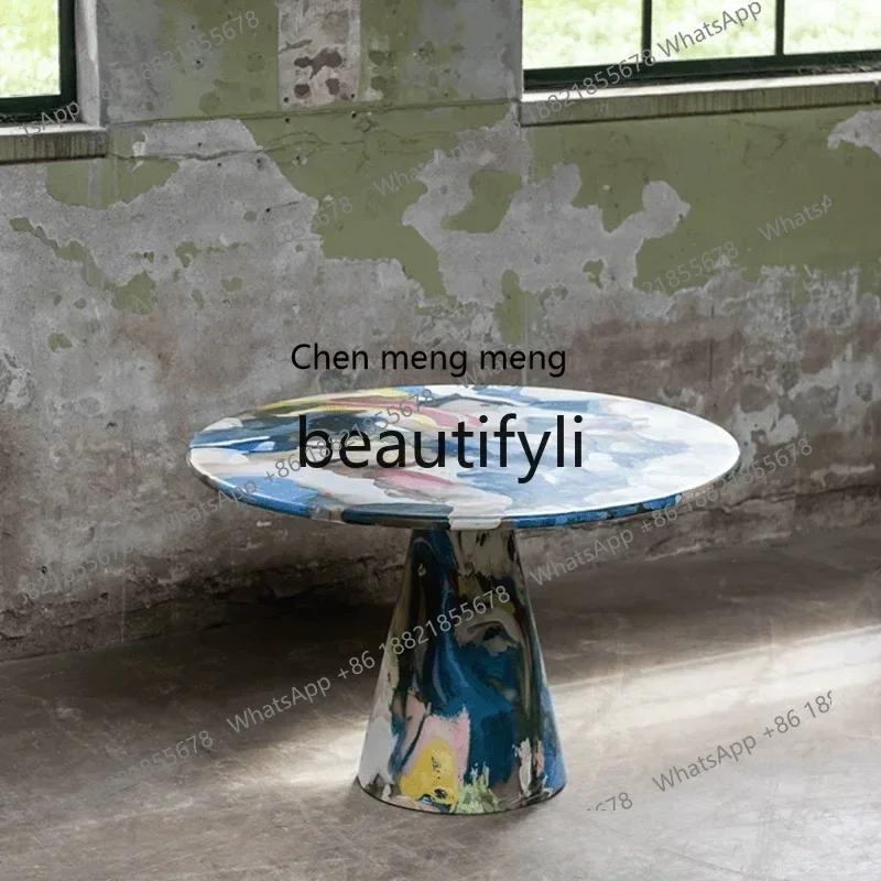 2003 Painted table art dining furnace oil painting small coffee table round casual edge