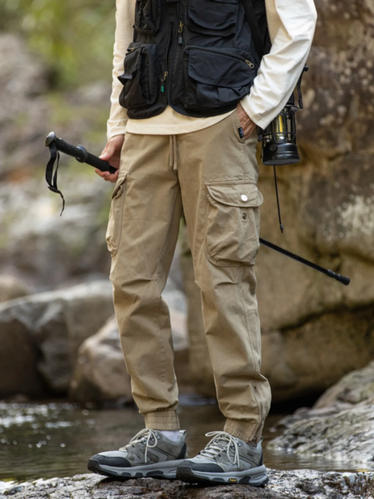 

Faionable Casual Cargo Pants Men's Spring Autumn Wear Multiple kets Elastic Waist Loose Fit Comfortable Cotton Work Trou...