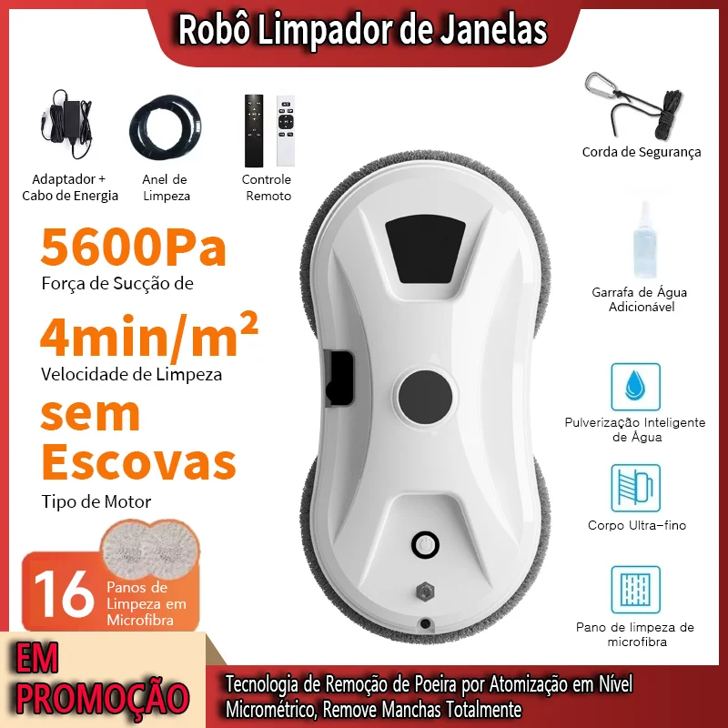 

Window Cleaning Robot with Auto Water Spray. 5600Pa Strong Suction, Remote Control, One-Touch Start.