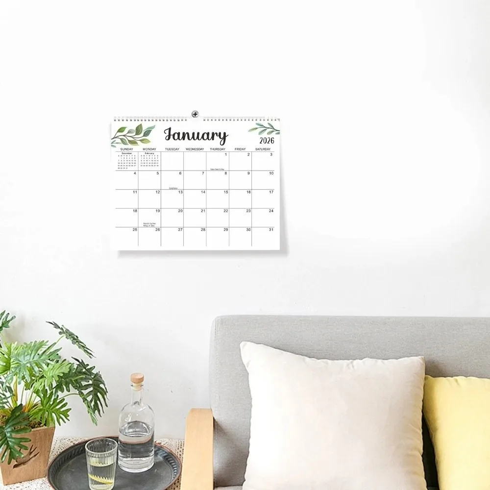 

18 Months Leaf Pattern Calendar Coil Binding Square INS Coil Calendar Portable Minimalist Weekly Schedule Calendar Work Planning