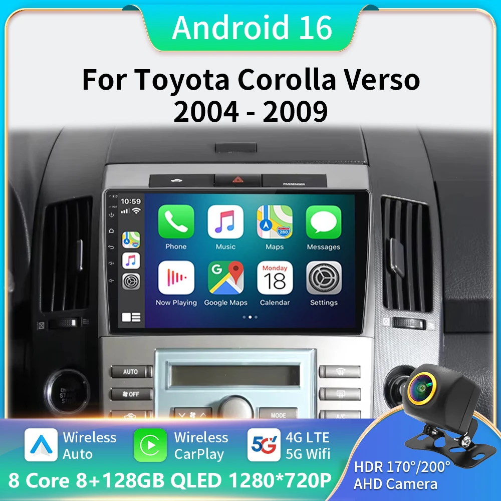 

9 "Android автомобильное радио для Toyota Corolla Verso AR10 2004-2009 мультимедийный плеер 2Din Carplay видео стерео головное устройство аудио Wi-Fi 4G
