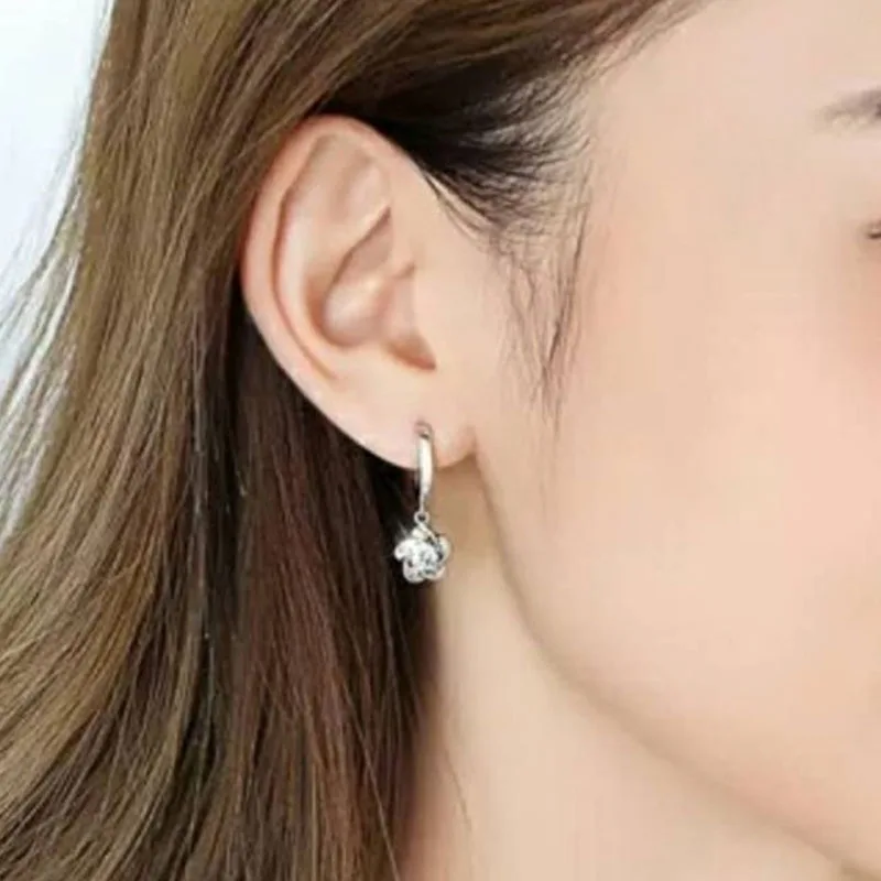 2Pcs Trendy New Fashion Zircon 925 Silver Earrings For Women With Simple Plum Blossom Earring Hoops And Elegant Earrings Gift image 5