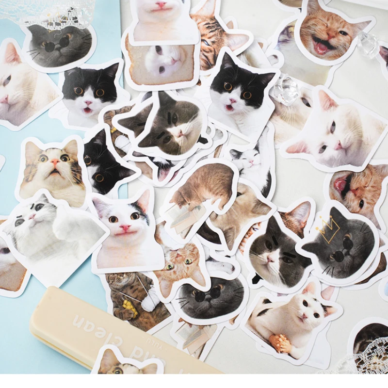 46 PCS Cartoon Cute Animal Society Mischievous Expression Cat Student DIY Stationery,Laptops Decoration Stickers