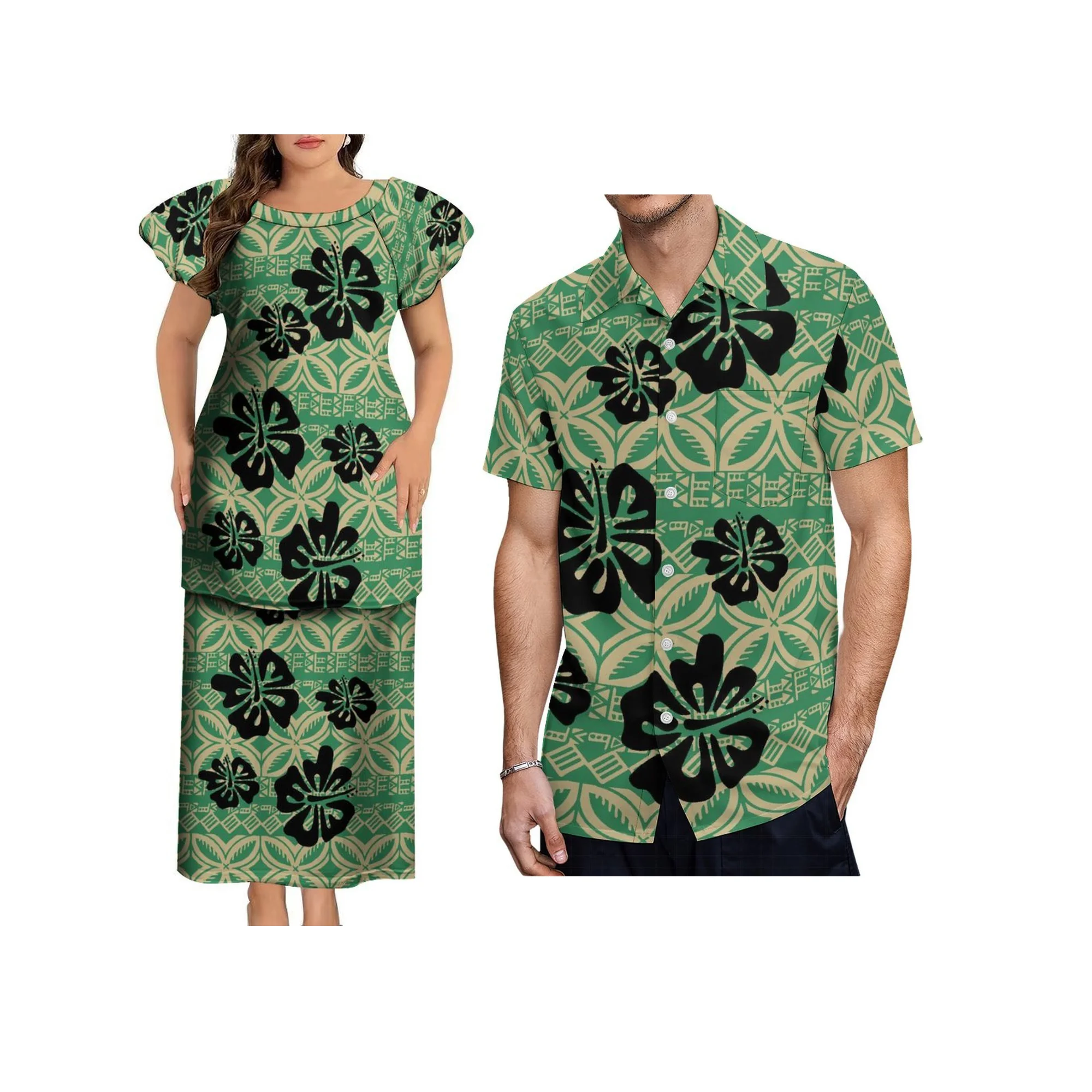 New Fashion Polynesian Design Round Neck Dress Women 2 Piece Set Dress Customized Tonga Samoan Puletasi Set Dress